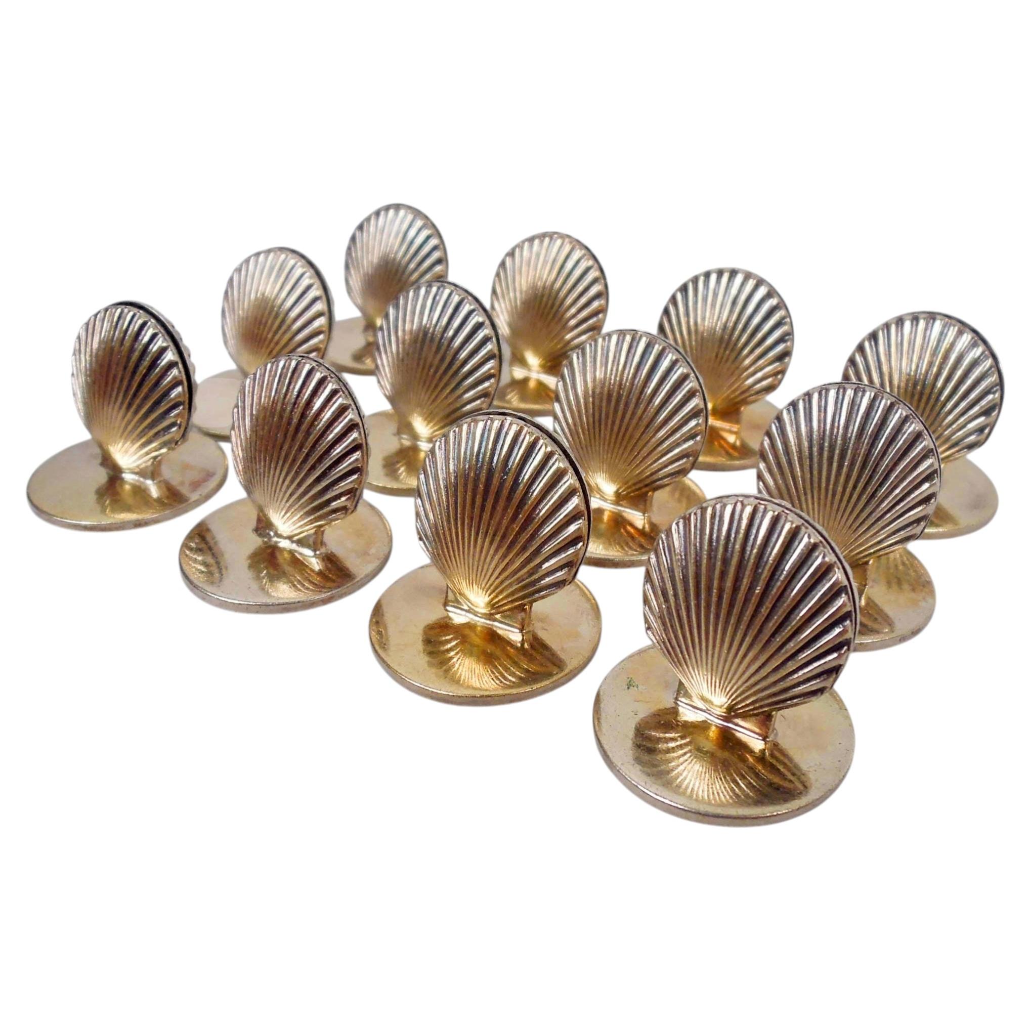 Set of 12 Tiffany Midcentury Classical Scallop Shell Place Card Holders