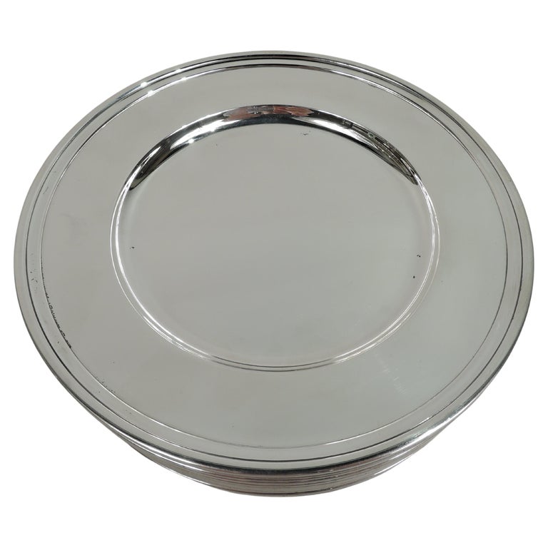 Set of 12 Tiffany Modern Sterling Silver Bread and Butter Plates For Sale at 1stDibs
