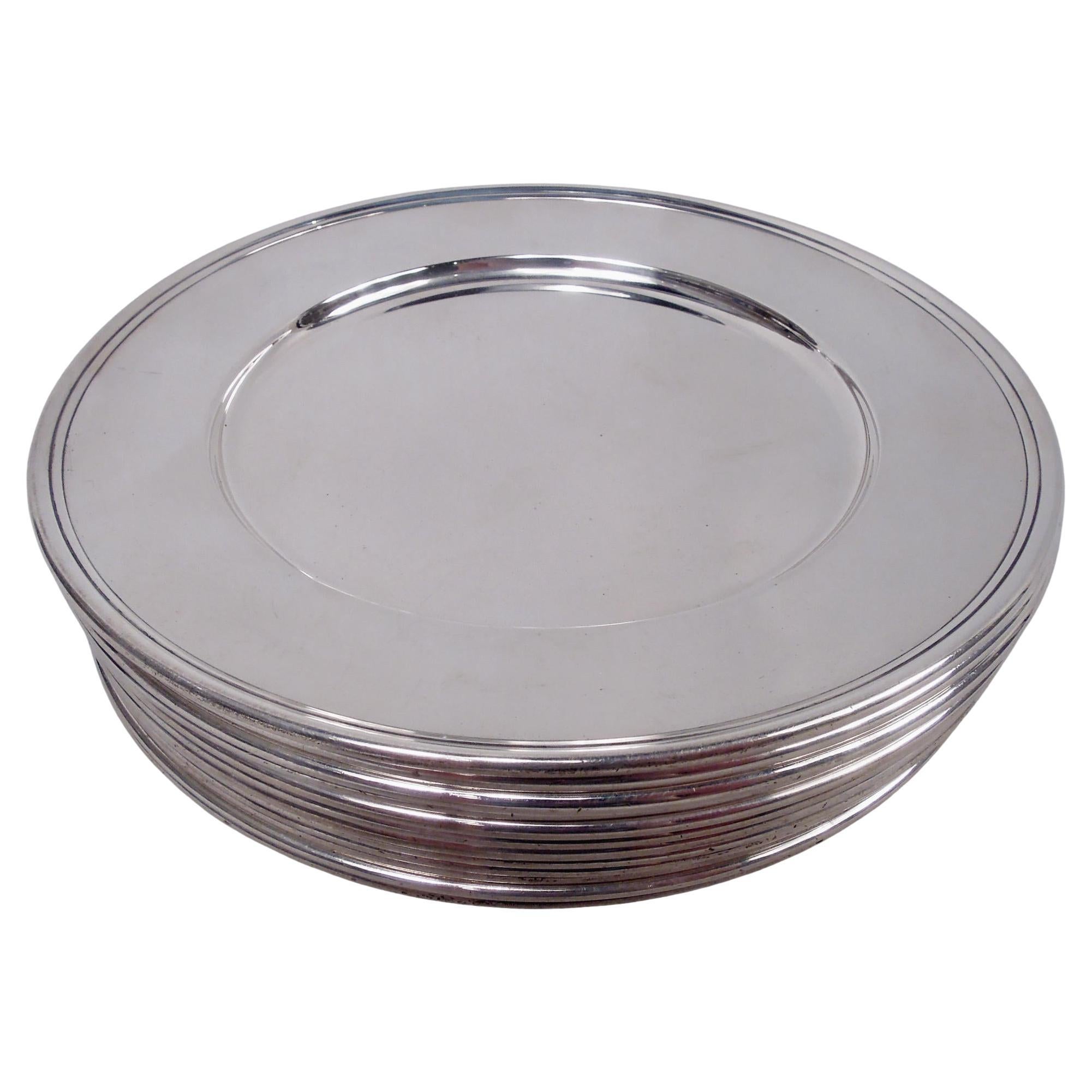 Set of 12 Tiffany Modern Sterling Silver Bread & Butter Plates For Sale