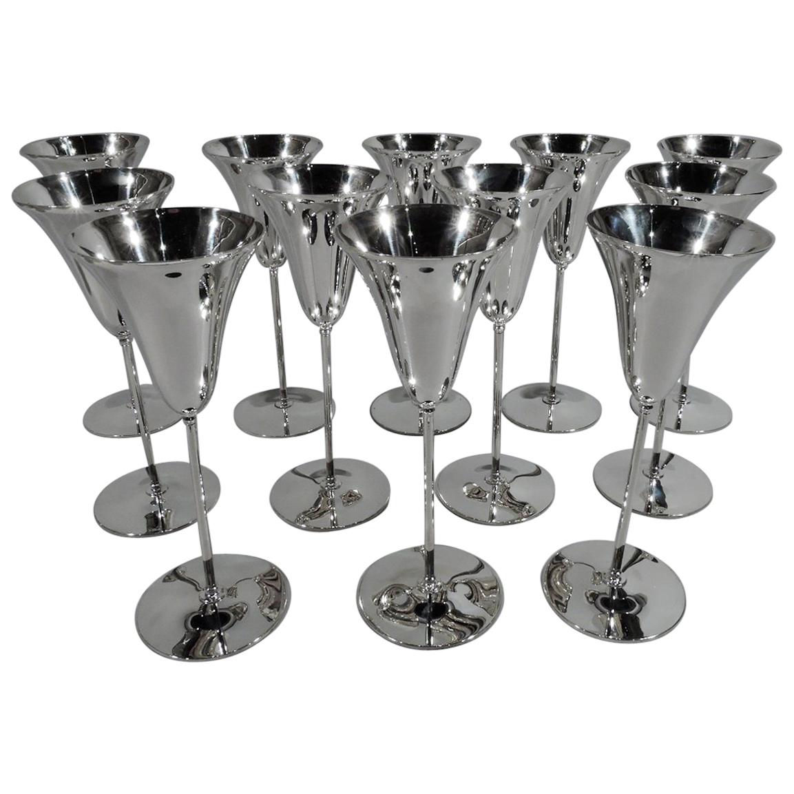 Set of 12 Tiffany Modern Sterling Silver Chic Champagne Tulip Flutes