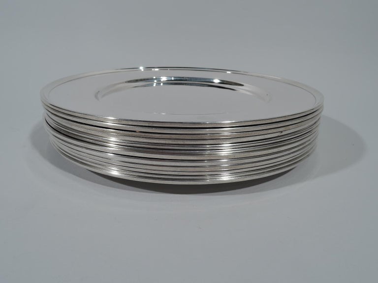 Set of 12 Tiffany Modern Sterling Silver Service Plates For Sale at 1stDibs