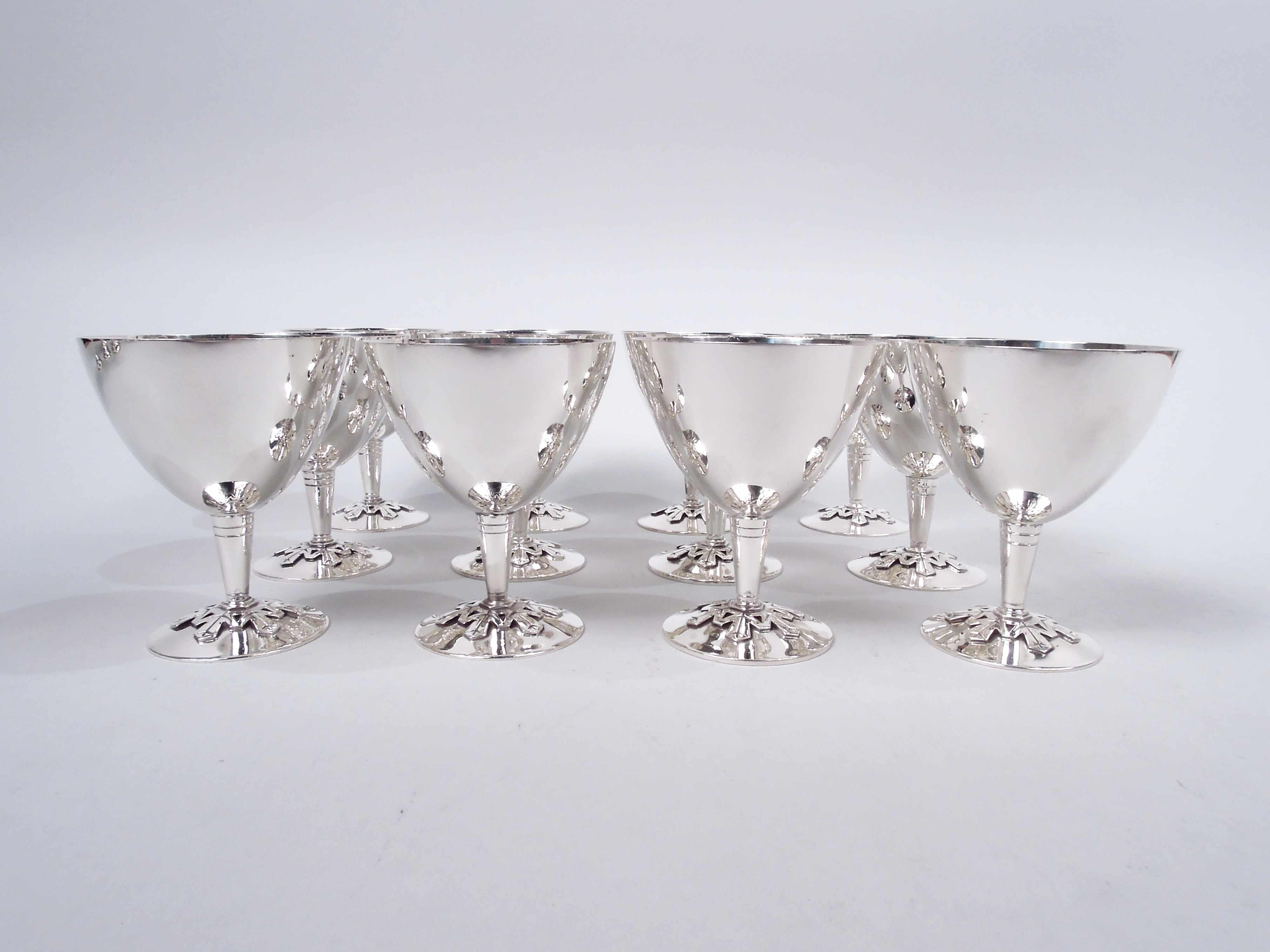 American Set of 12 Tiffany Modern Sterling Silver Snowflake Cocktail Cups For Sale
