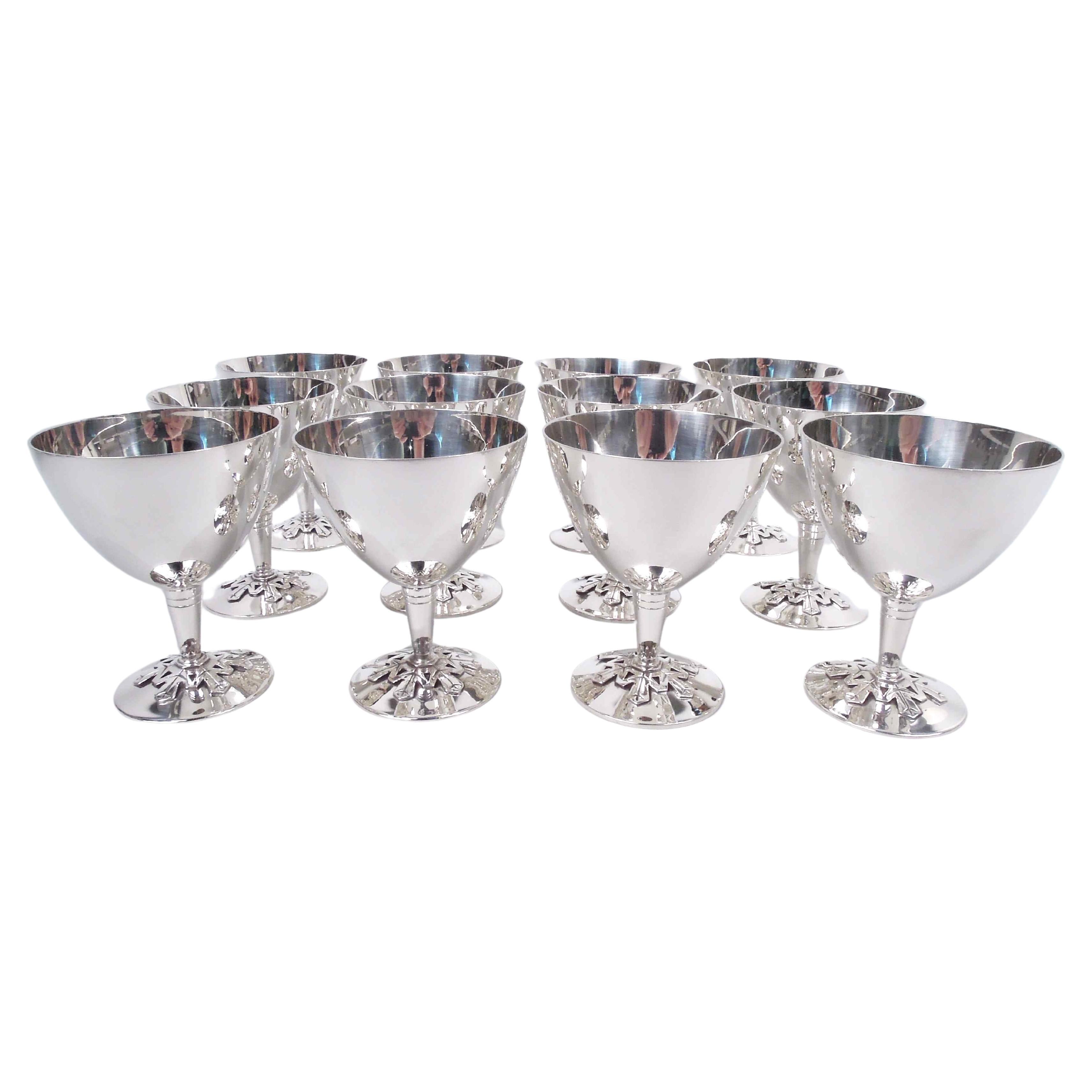 Set of 12 Tiffany Modern Sterling Silver Snowflake Cocktail Cups For Sale