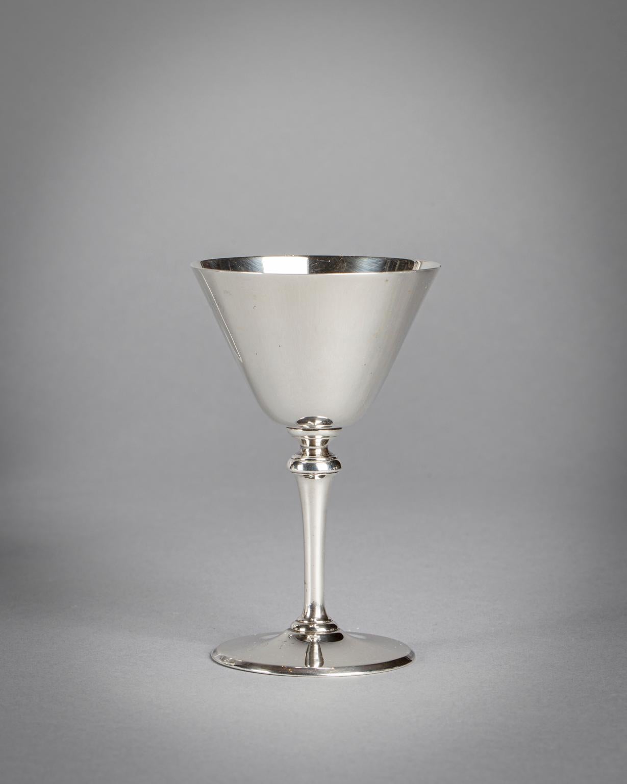 19th Century Set of 12 Tiffany Silver Wine Goblet, 1907-1947 For Sale