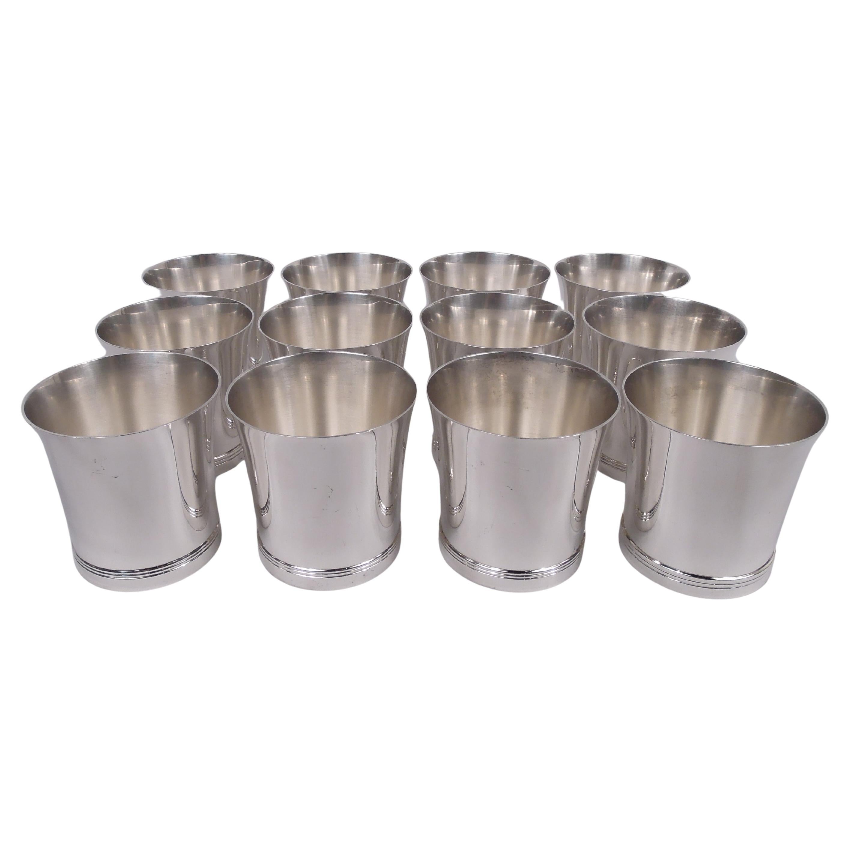 Juego de 12 vasos de bar Tiffany Snazzy de plata de ley
