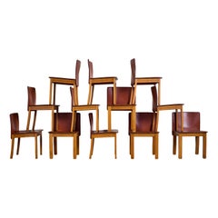Set of 12 Tobia Scarpa Style Leather Dining Chairs