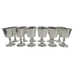 Set of 12 Traditional English Sterling Silver Goblets