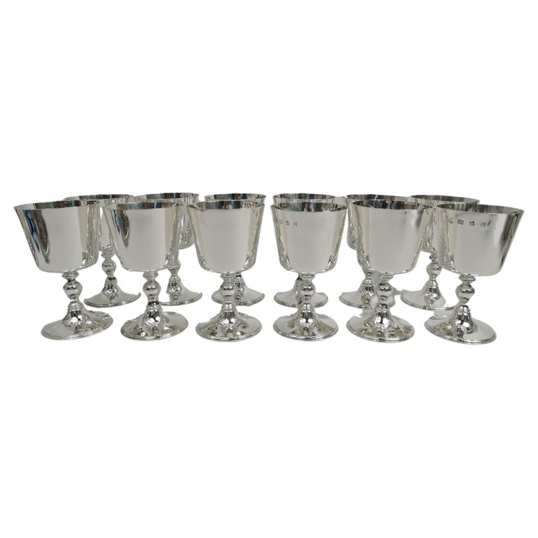 Set of 12 Traditional English Sterling Silver Goblets For Sale at 1stDibs