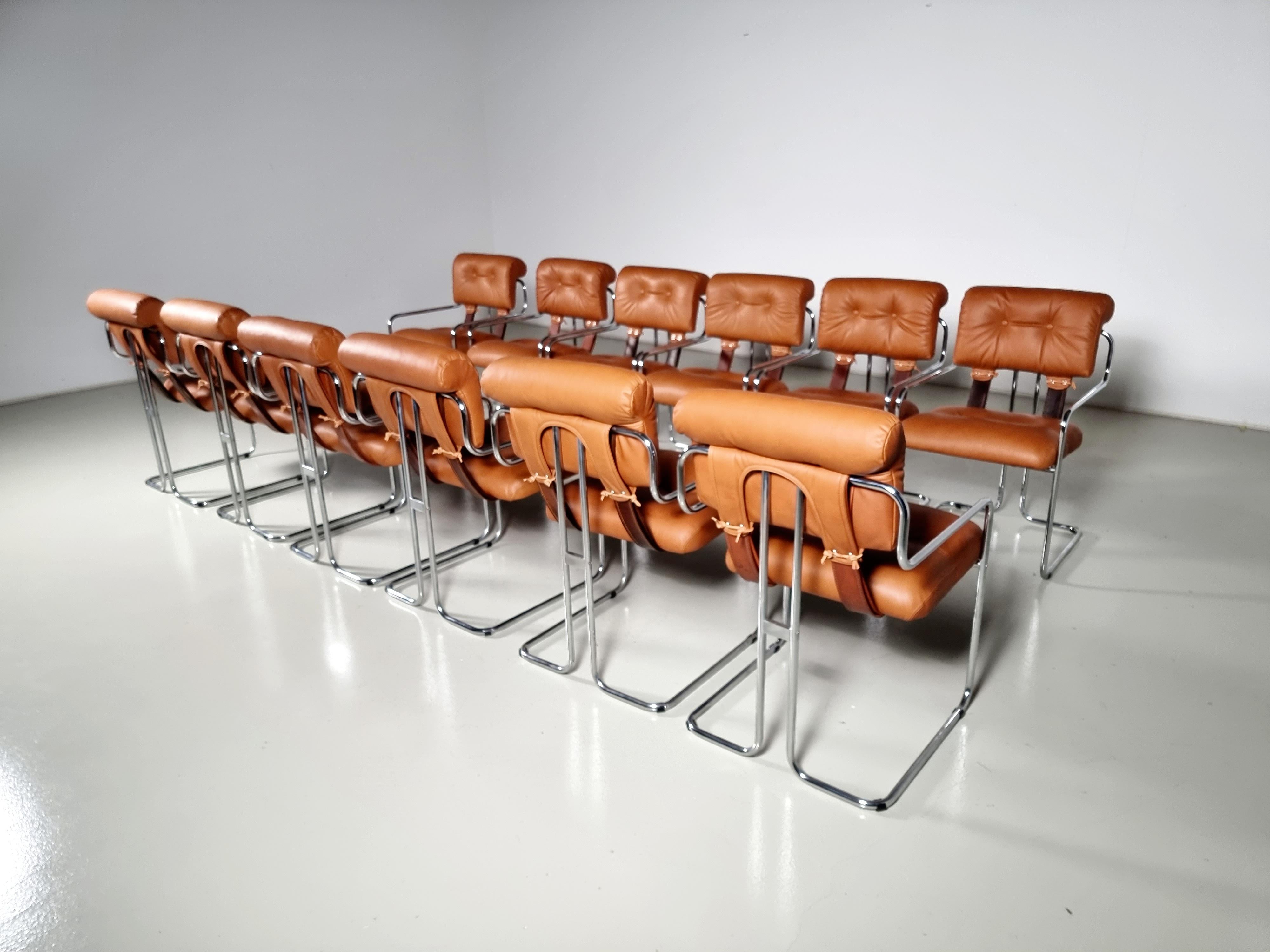 Set of 12 Tucroma Chairs in cognac leather by Guido Faleschini, Mariani 3