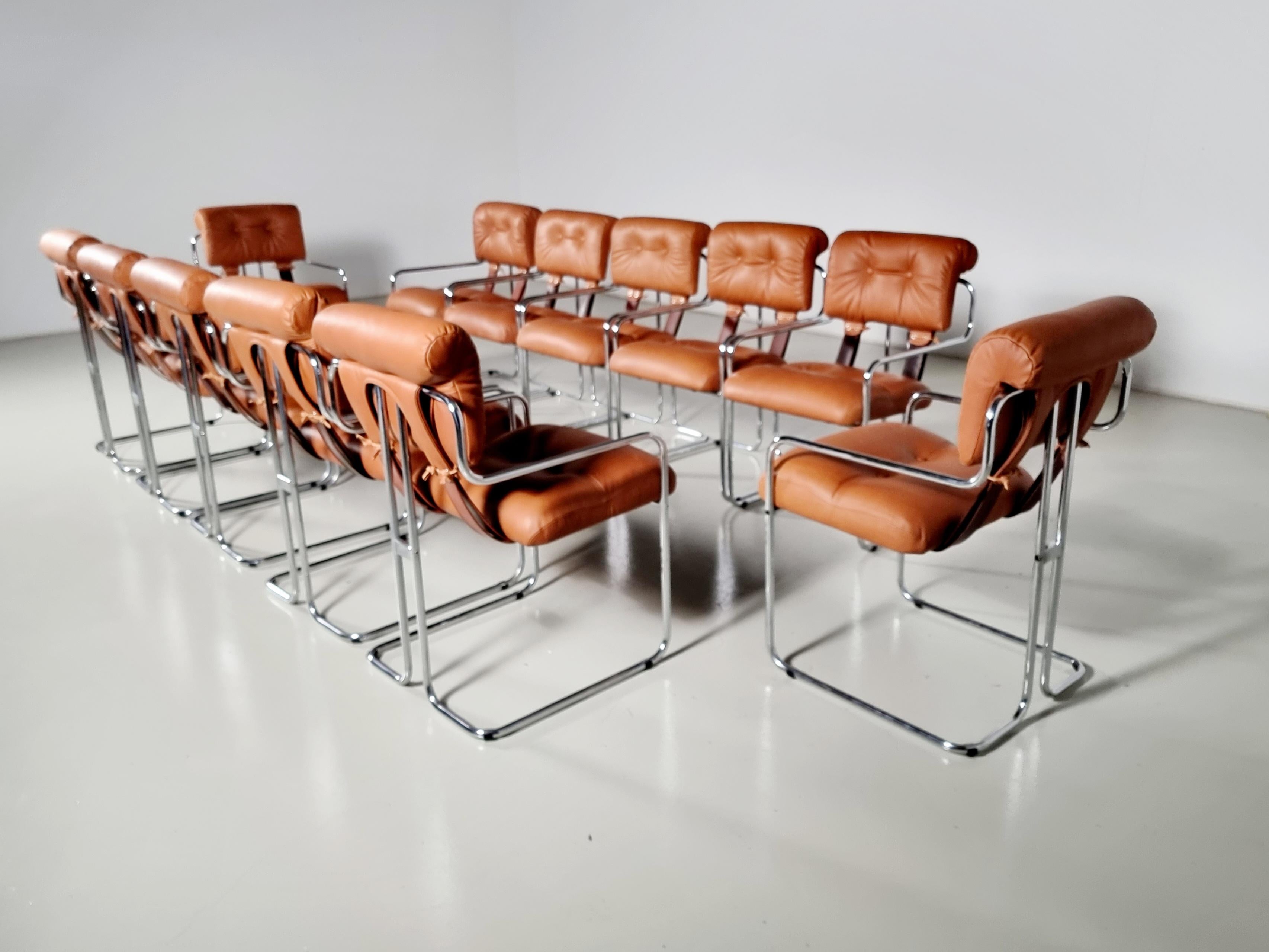 Set of 12 Tucroma Chairs in cognac leather by Guido Faleschini, Mariani 4