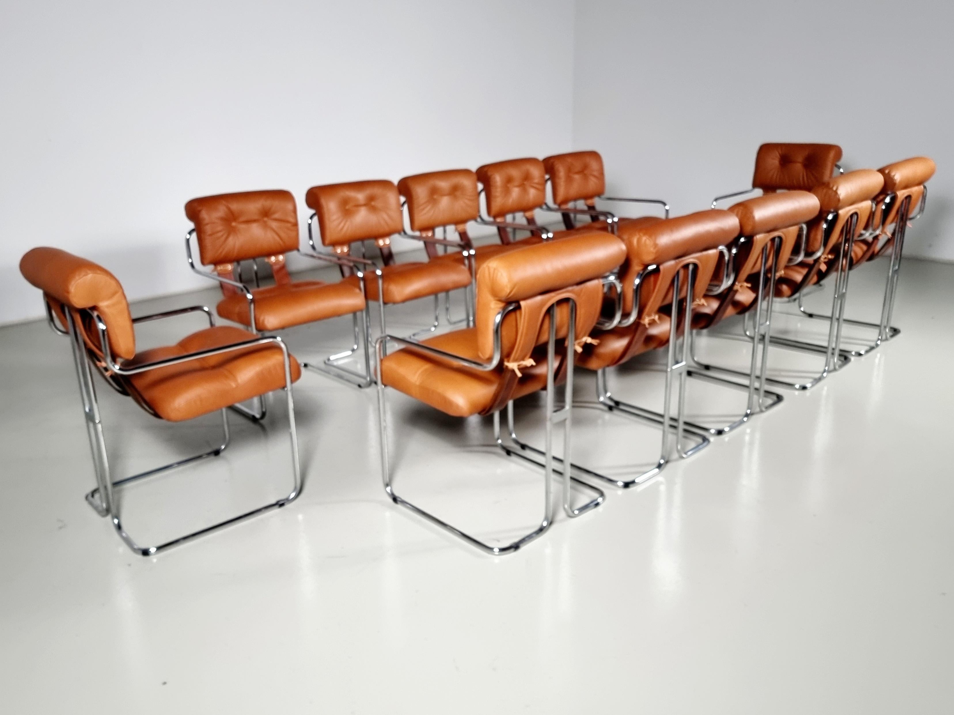 Set of 12 Tucroma Chairs in cognac leather by Guido Faleschini, Mariani 5
