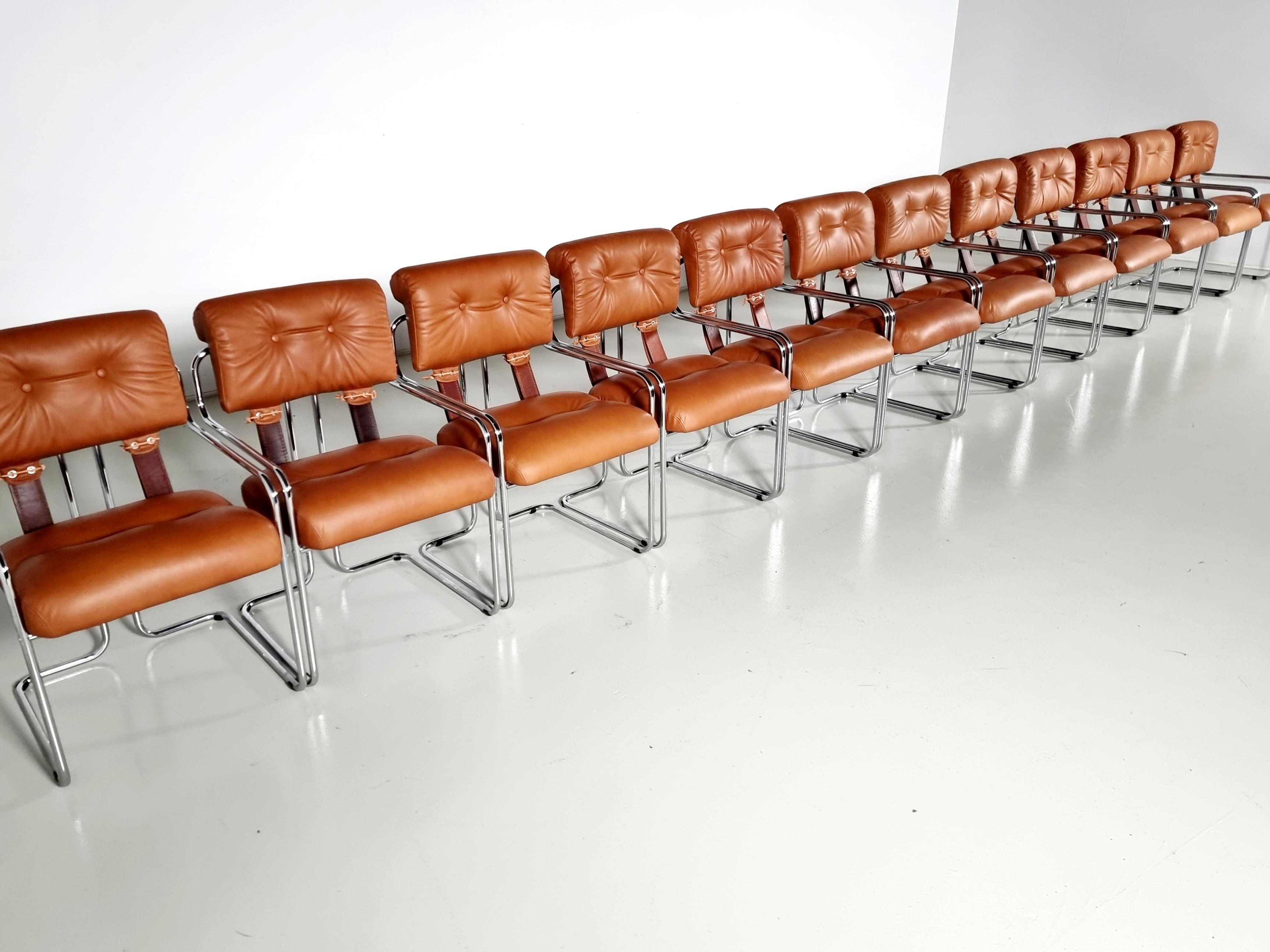 Set of 12 Tucroma Chairs in cognac leather by Guido Faleschini, Mariani 6