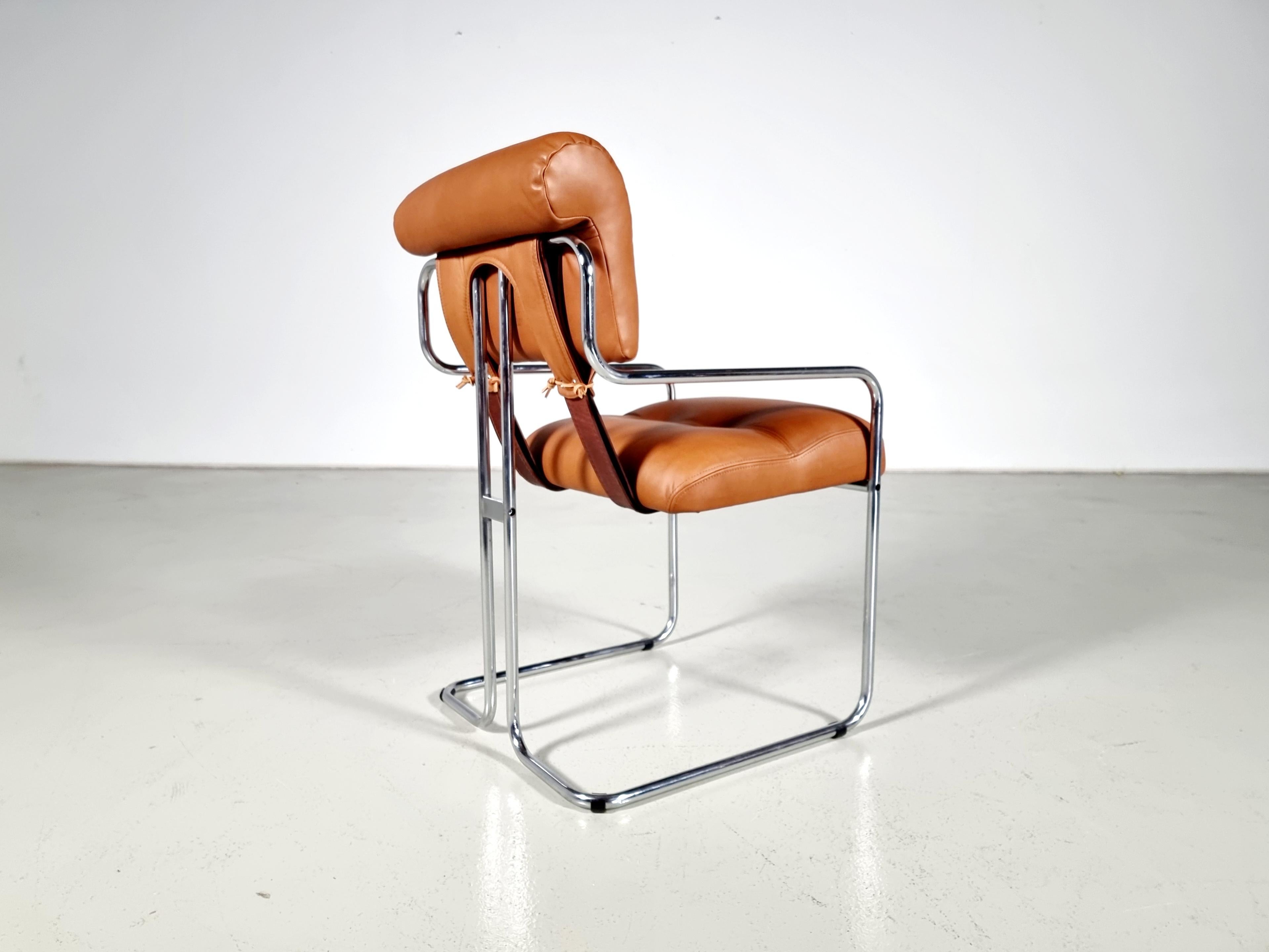 Mid-Century Modern Set of 12 Tucroma Chairs in cognac leather by Guido Faleschini, Mariani