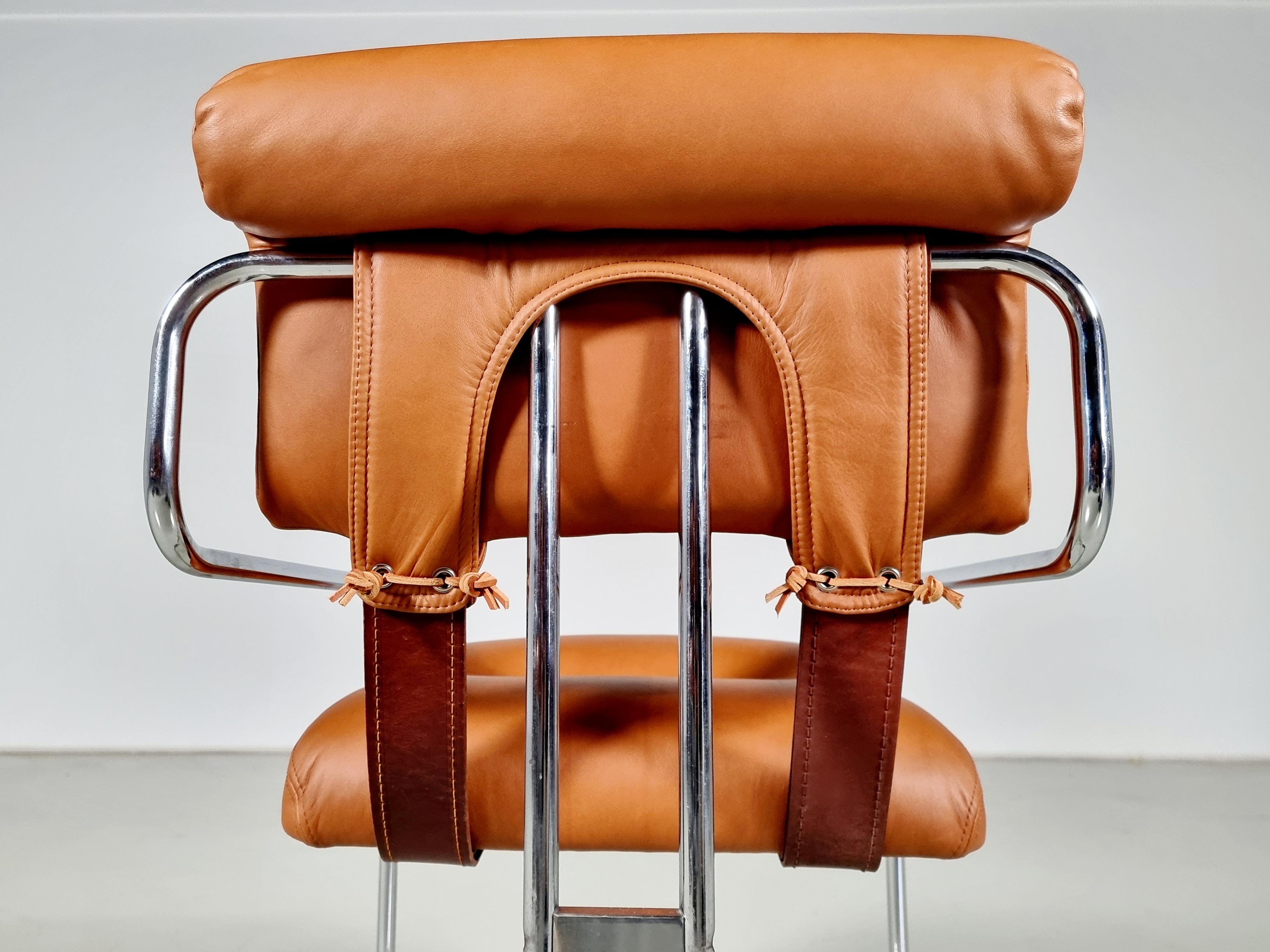 European Set of 12 Tucroma Chairs in cognac leather by Guido Faleschini, Mariani