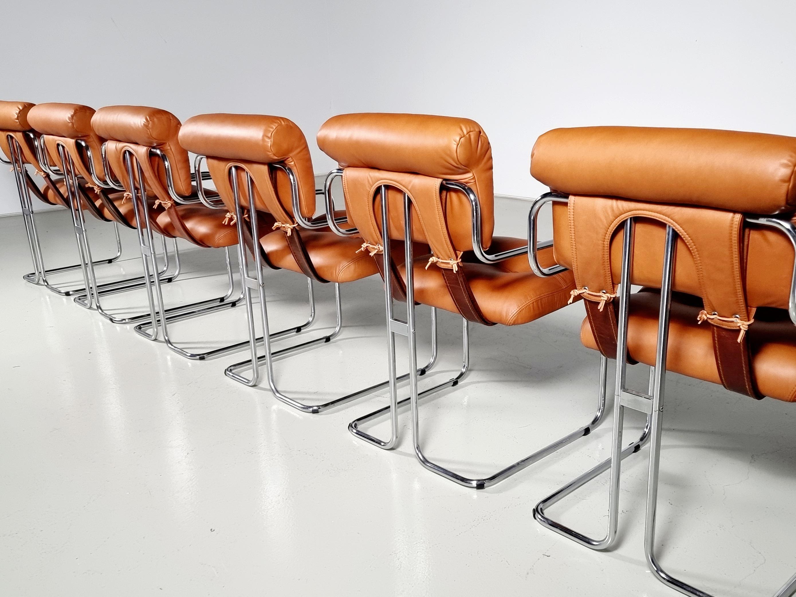 Late 20th Century Set of 12 Tucroma Chairs in cognac leather by Guido Faleschini, Mariani