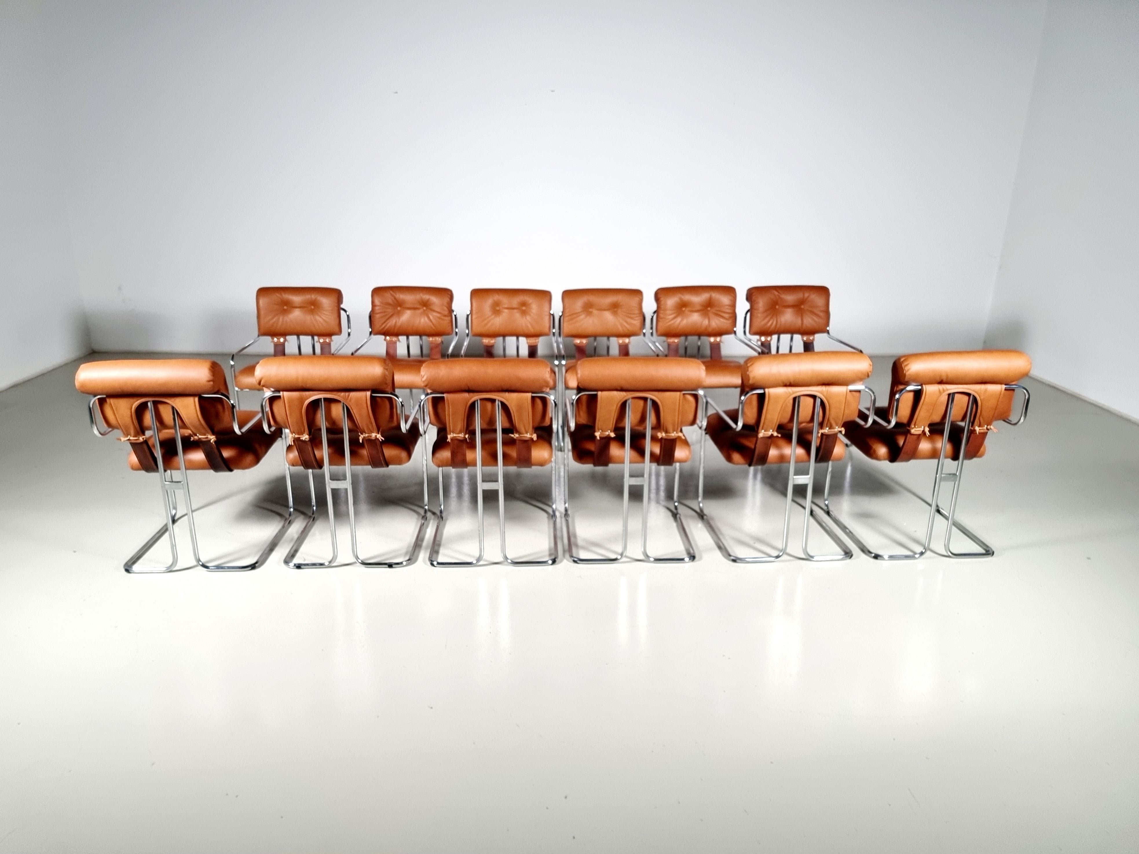 Set of 12 Tucroma Chairs in cognac leather by Guido Faleschini, Mariani 1