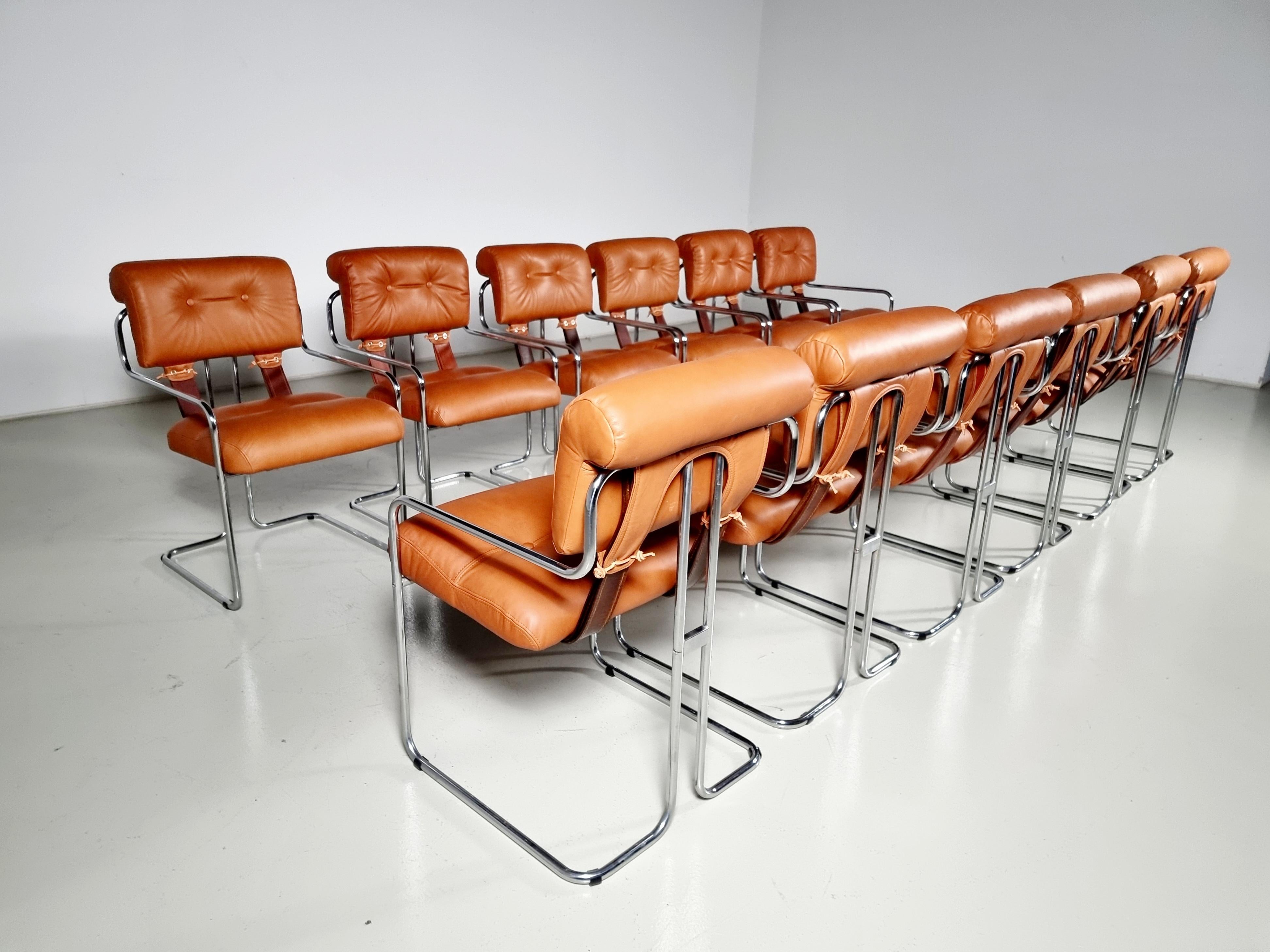 Set of 12 Tucroma Chairs in cognac leather by Guido Faleschini, Mariani 2