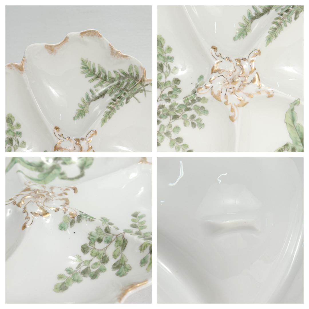 Set of 12 T&v Limoges Gilt Porcelain Oyster Plates with Green Transfer Ferns For Sale 12