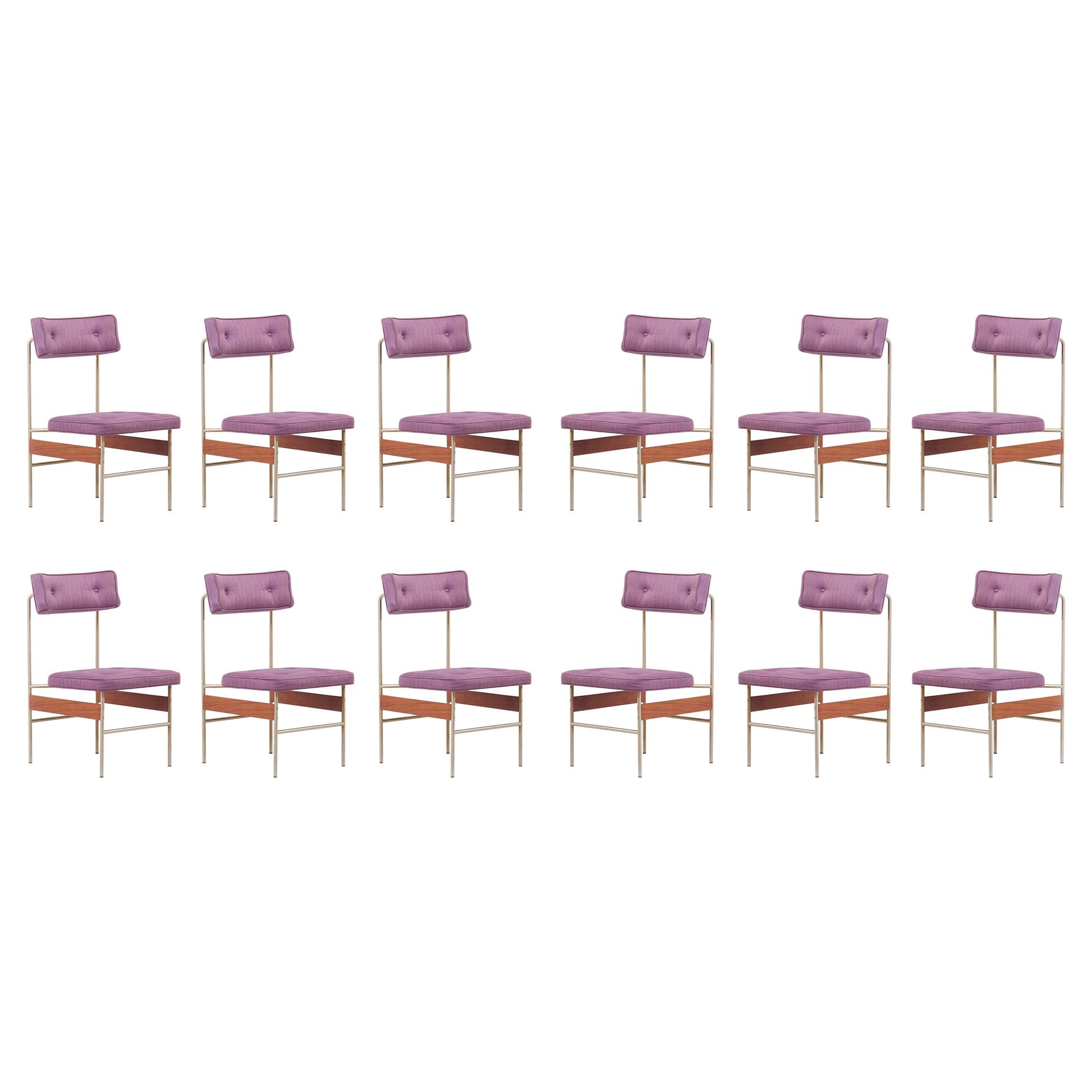 Set of 12 Upholstered Dining Chairs, Italy, 1960s