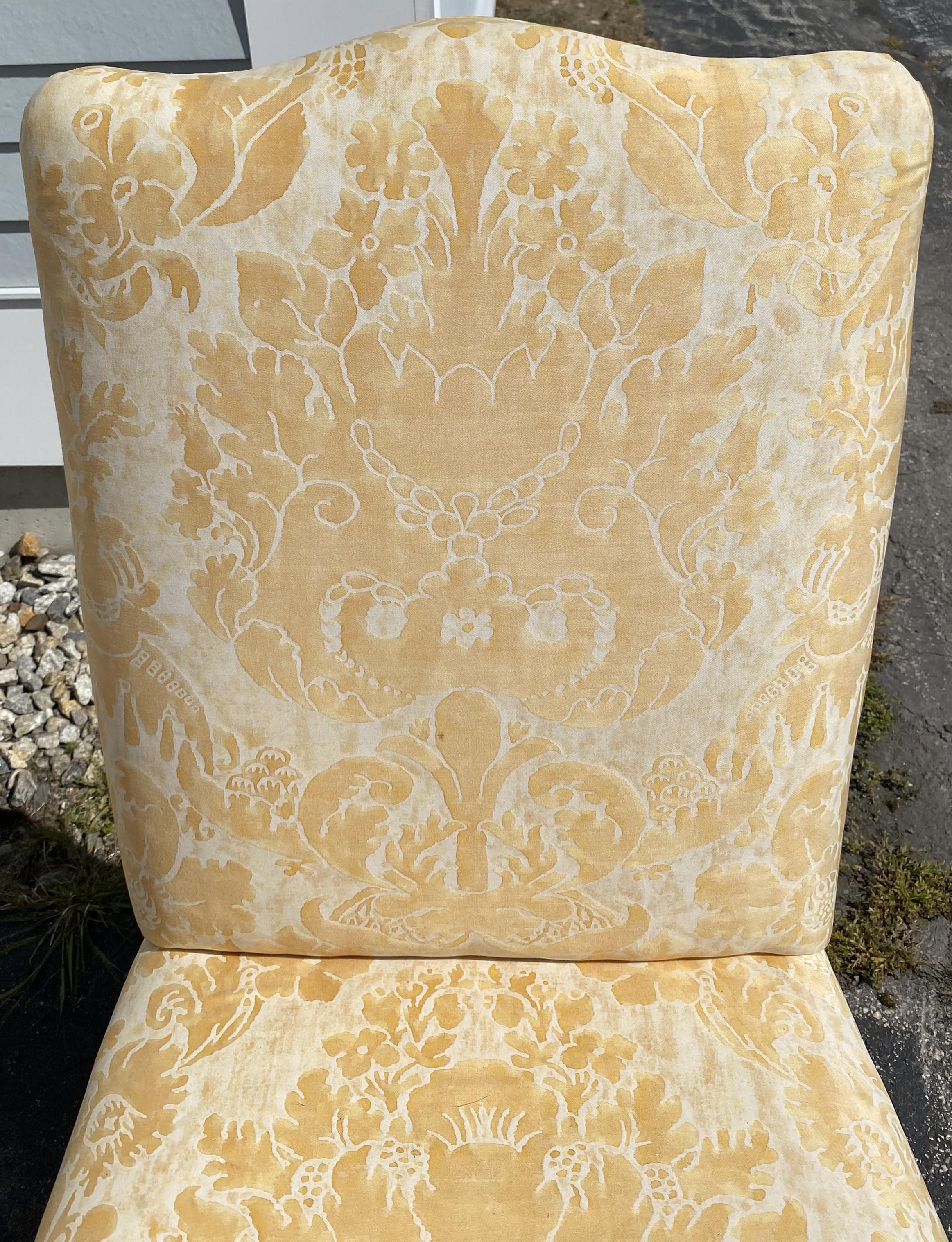 Ebonized Set of 12 Upholstered Dining Chairs with Black Fluted Turned Legs For Sale