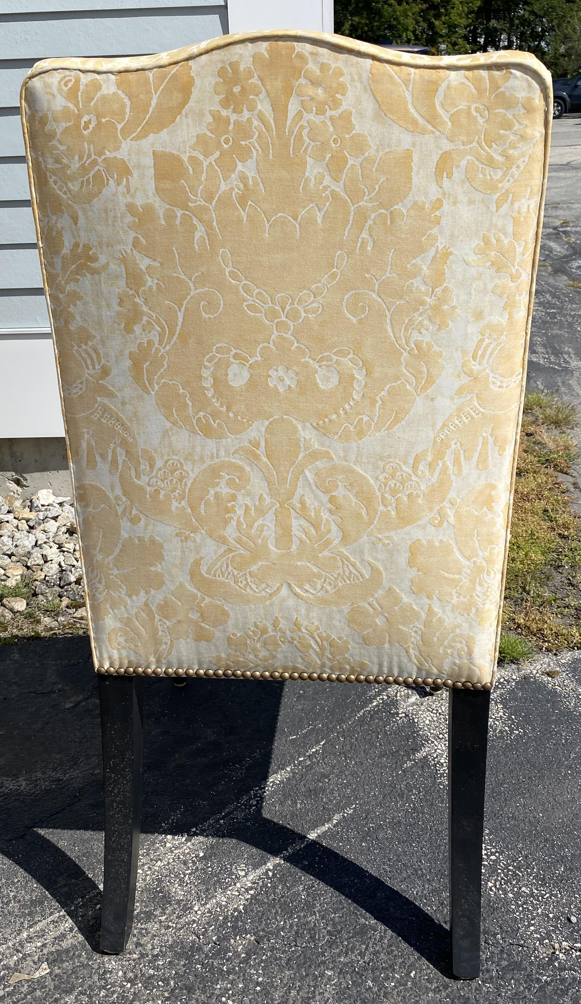 Upholstery Set of 12 Upholstered Dining Chairs with Black Fluted Turned Legs For Sale