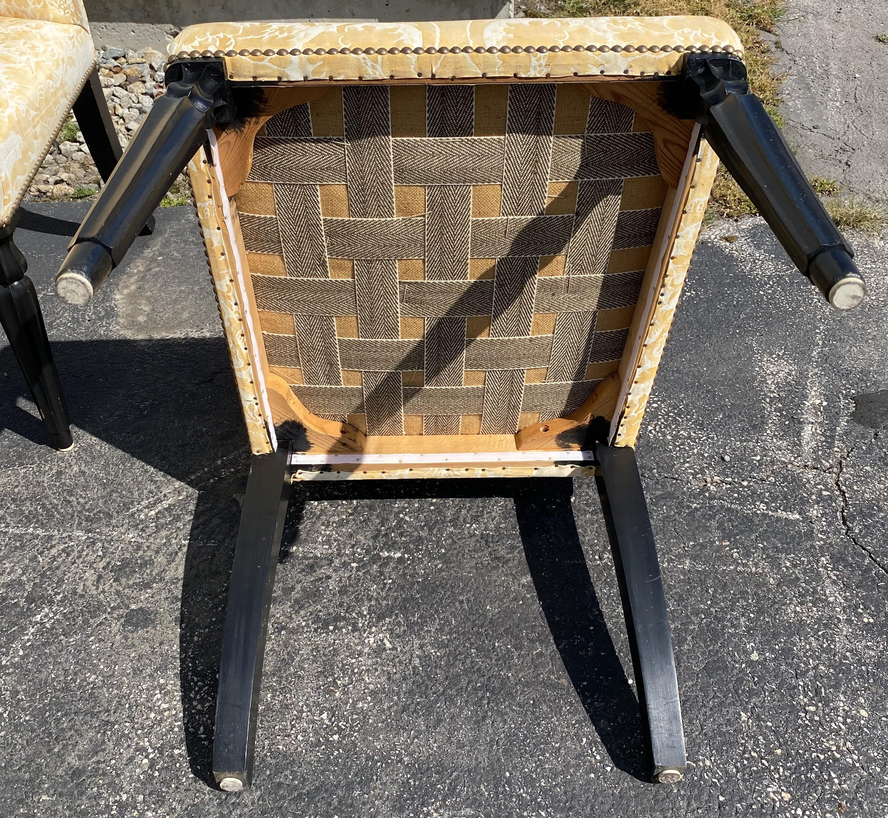 Set of 12 Upholstered Dining Chairs with Black Fluted Turned Legs For Sale 2