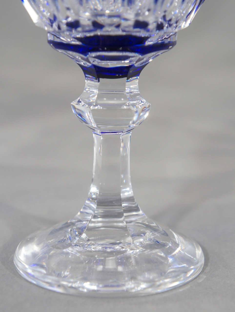 Set of 12 Val Saint Lambert Hand Blown Large Crystal Goblets Cobalt Cut to Clear In Excellent Condition In Great Barrington, MA