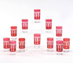 Set of 12 Val St Lambert Art Deco Crystal Tumblers Cranberry Cut to Clear