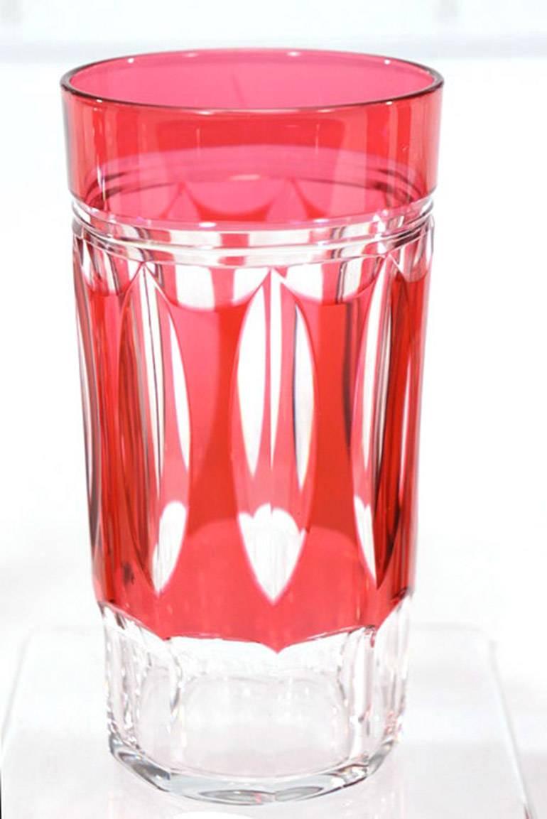 Belgian Set of 12 Val St Lambert Art Deco Crystal Tumblers Cranberry Cut to Clear For Sale