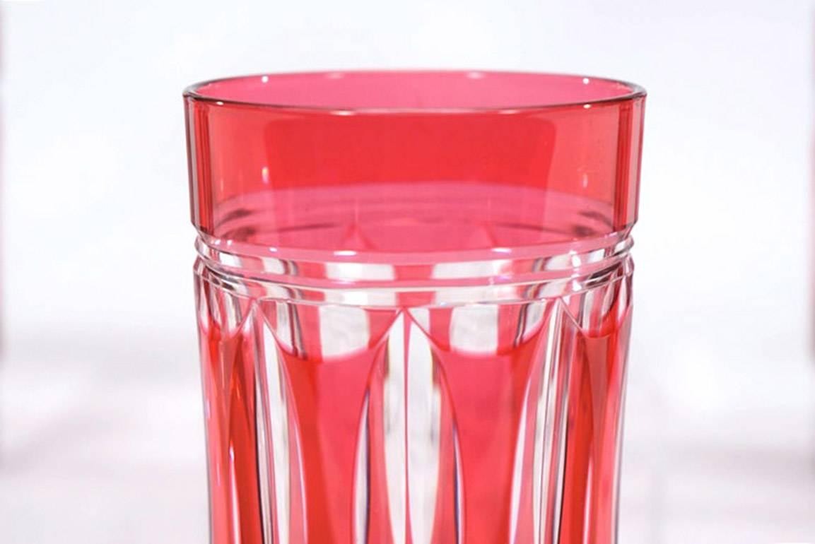 Set of 12 Val St Lambert Art Deco Crystal Tumblers Cranberry Cut to Clear In Excellent Condition For Sale In Great Barrington, MA