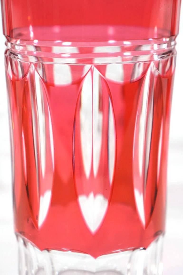 20th Century Set of 12 Val St Lambert Art Deco Crystal Tumblers Cranberry Cut to Clear For Sale