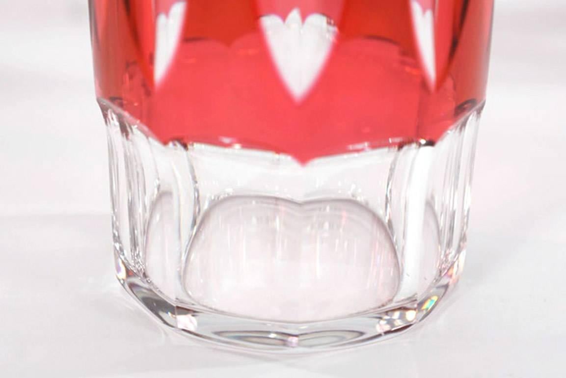 Set of 12 Val St Lambert Art Deco Crystal Tumblers Cranberry Cut to Clear For Sale 1