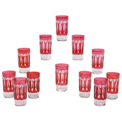 Set of 12 Val St Lambert Art Deco Crystal Tumblers Cranberry Cut to Clear