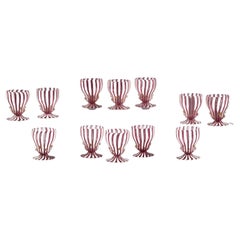 Set of 12 Venetian Latticinio Wine Glasses, circa 1890