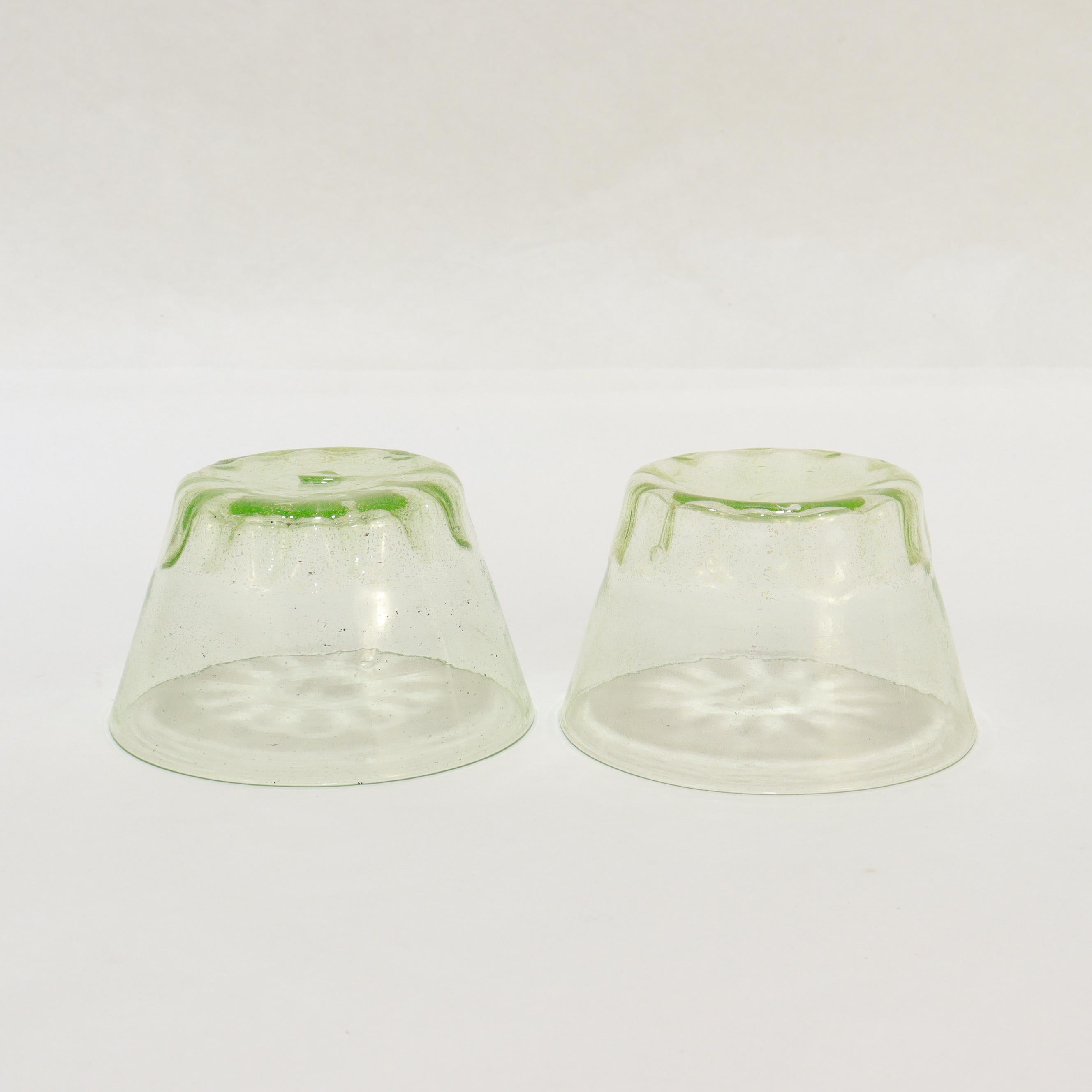 Set of 12 Venetian / Murano Green Glass Bowls & Underplates with Gold Inclusions For Sale 6
