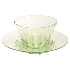 Set of 12 Venetian / Murano Green Glass Bowls & Underplates with Gold Inclusions