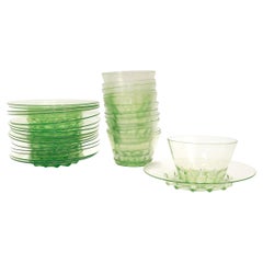 Lot de 12 bols et sous-assiettes en verre vert vénitien de Murano avec inclusions d'or