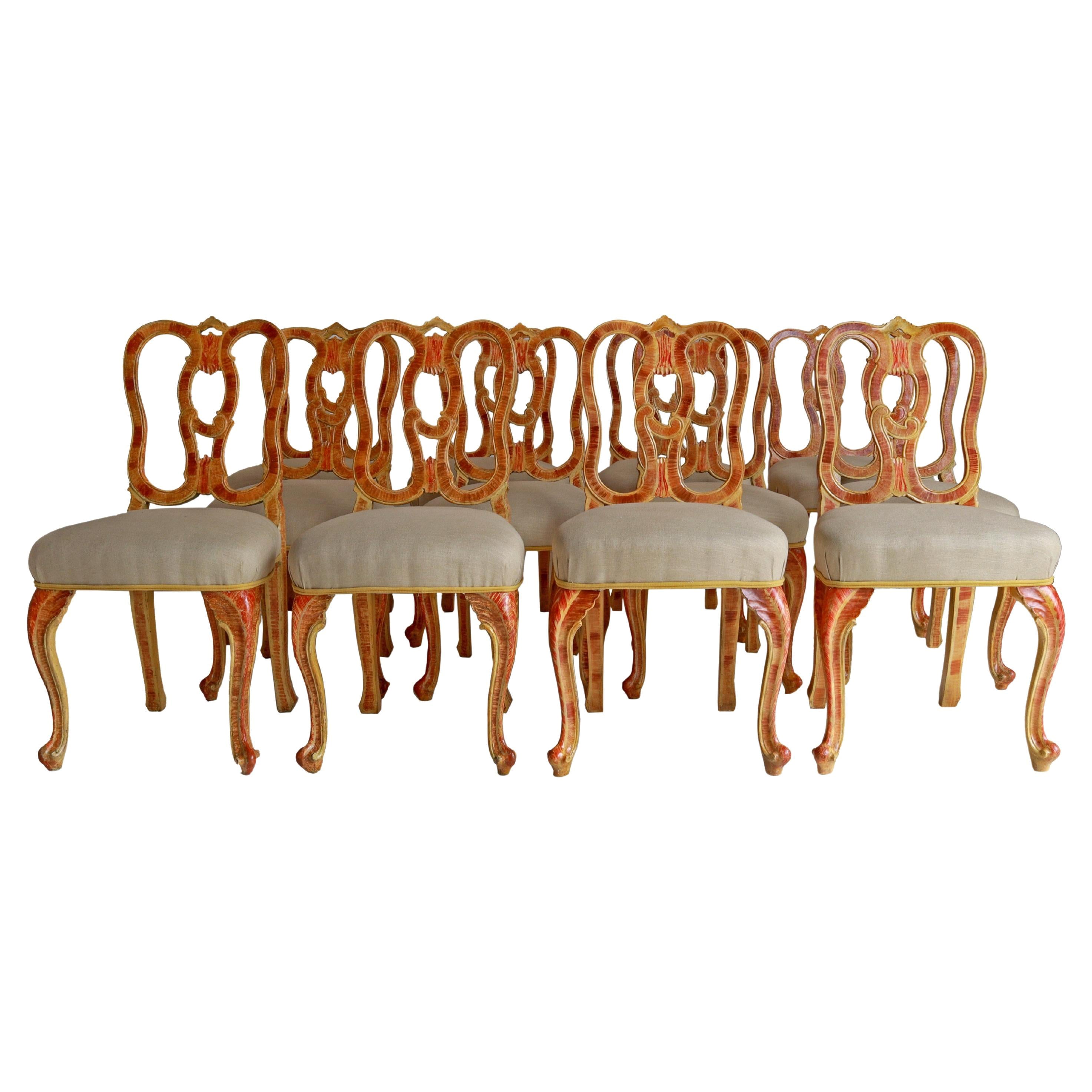 Ensemble de 12 chaises de salle à manger peintes vénitiennes en vente