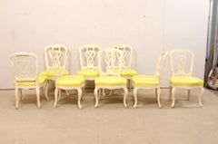 Set of 12 Venetian Style Carved/Painted Wood Dining Chairs w/ Leather Upholstery