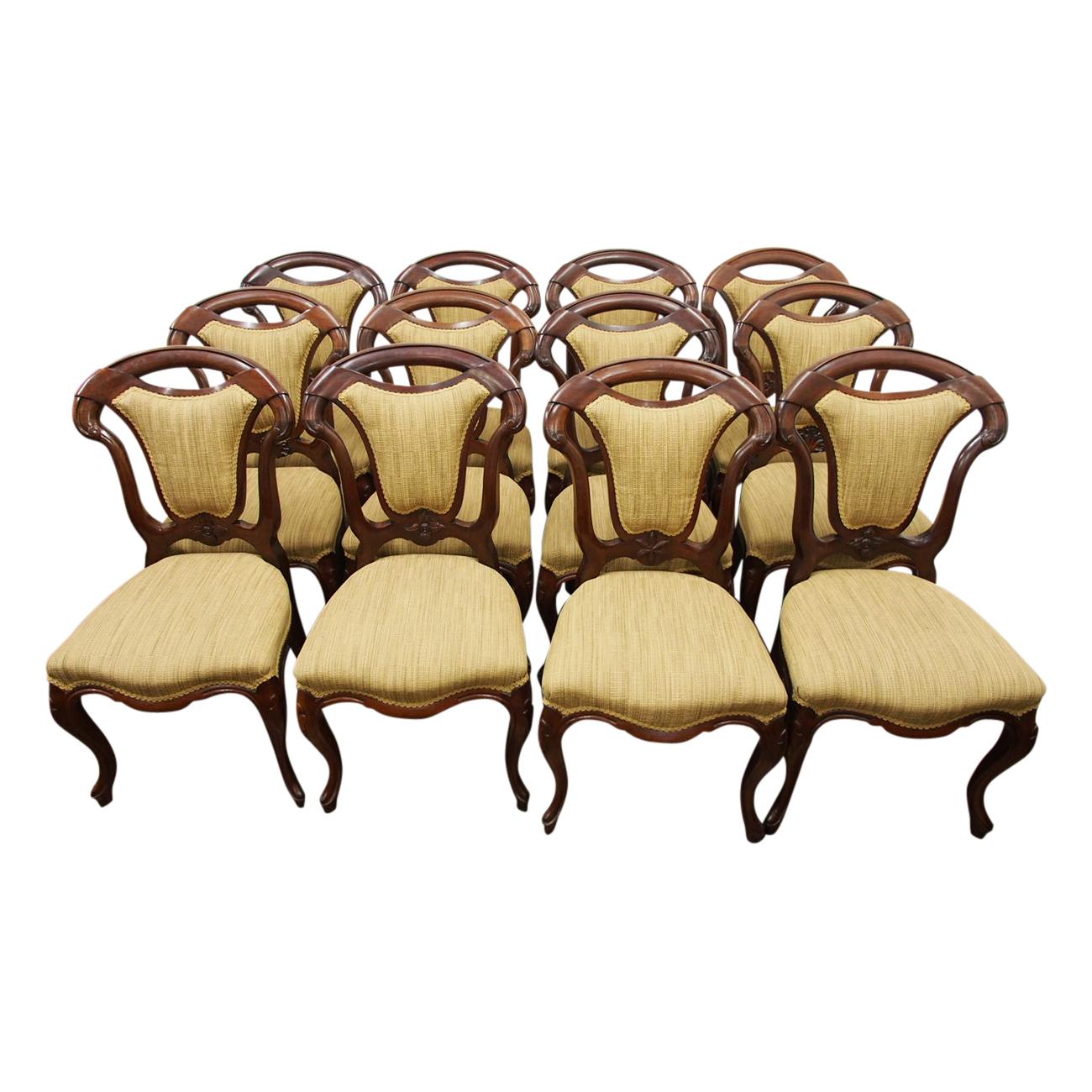 Set of 12 Victorian Mahogany Dining Chairs For Sale