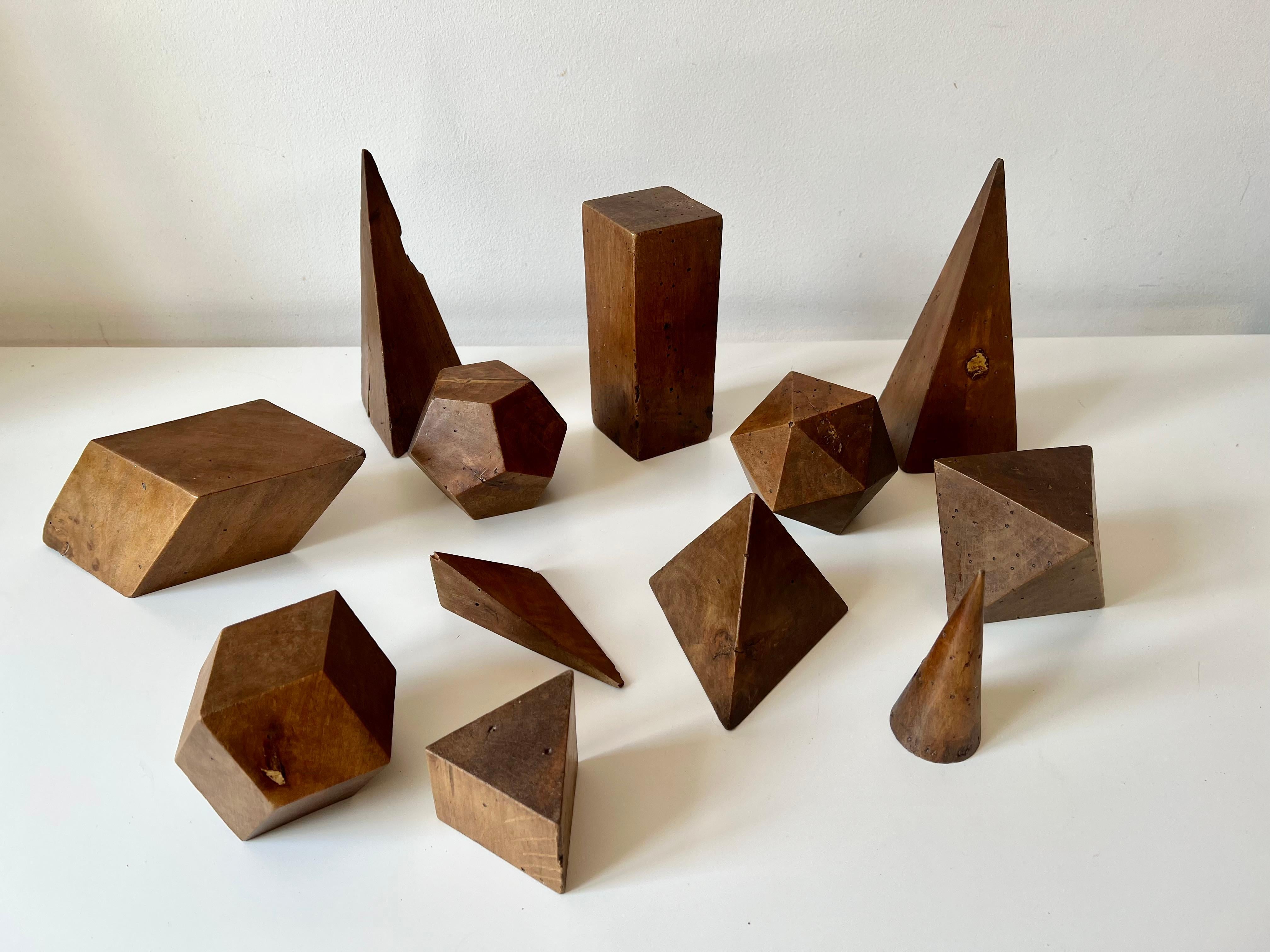 Set of 12 vintage antique wooden geometric shapes. Italy, late 19th early 20th C 11