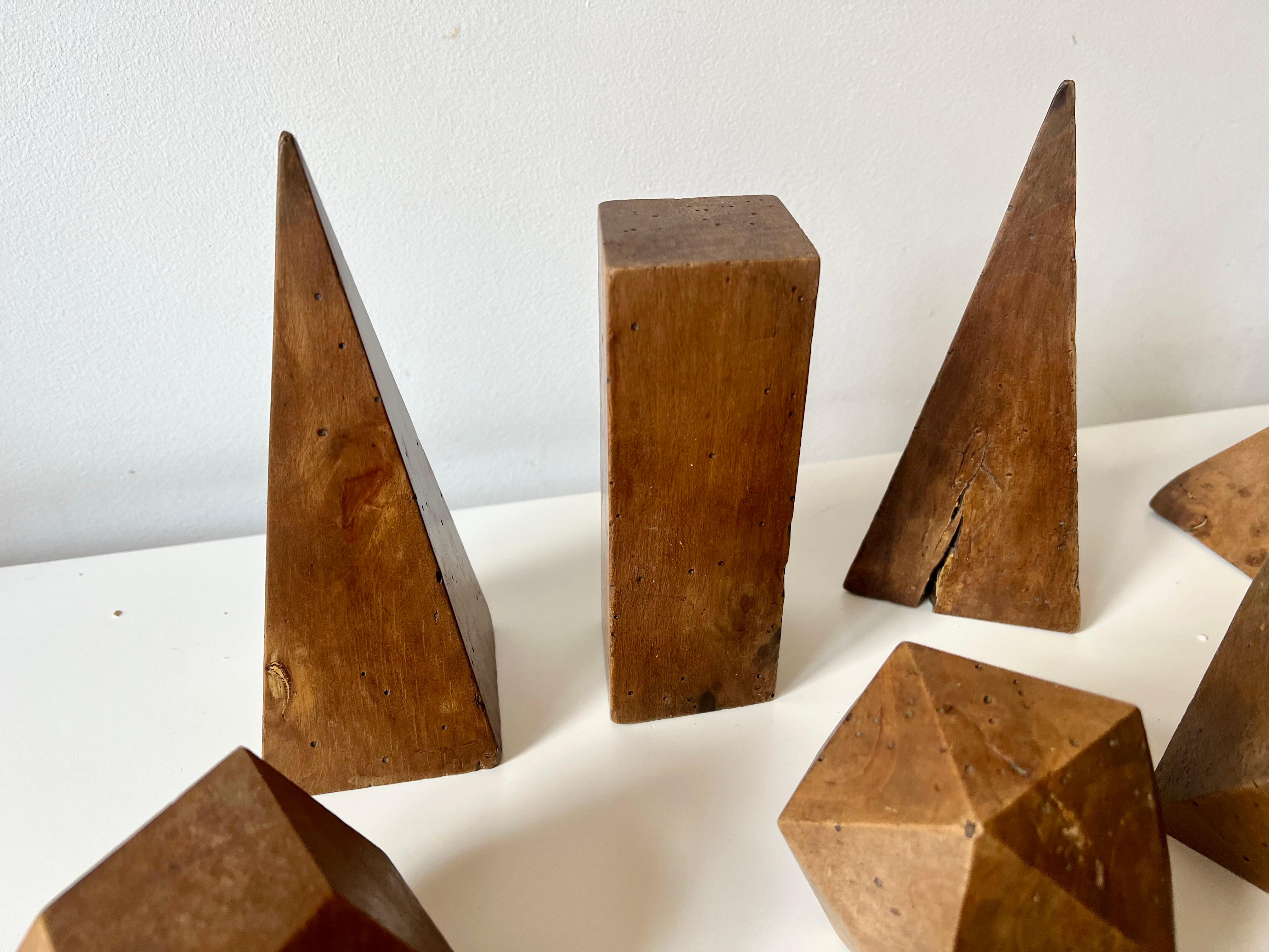 Italian Set of 12 vintage antique wooden geometric shapes. Italy, late 19th early 20th C