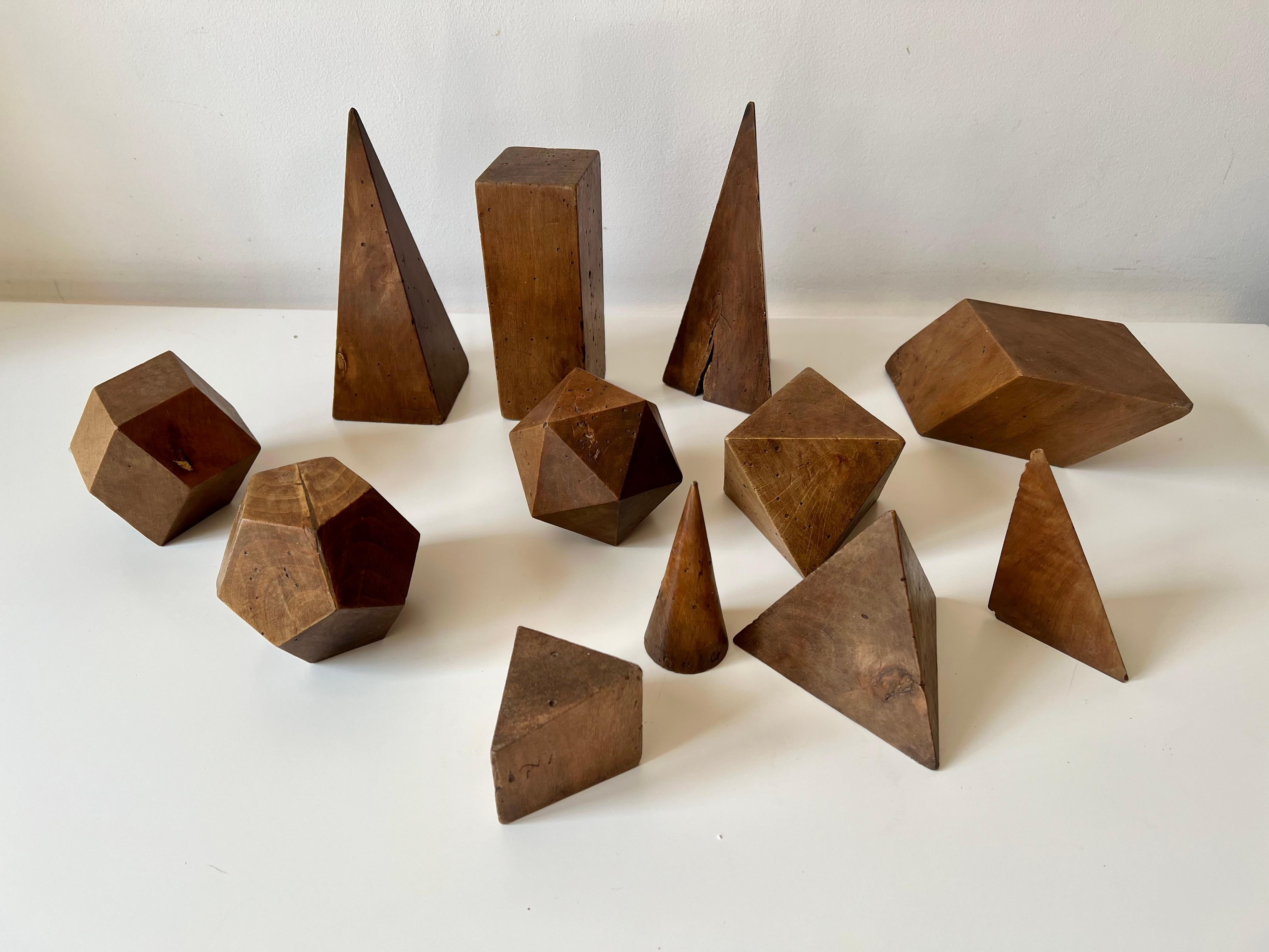 Set of 12 vintage antique wooden geometric shapes. Italy, late 19th early 20th C 2