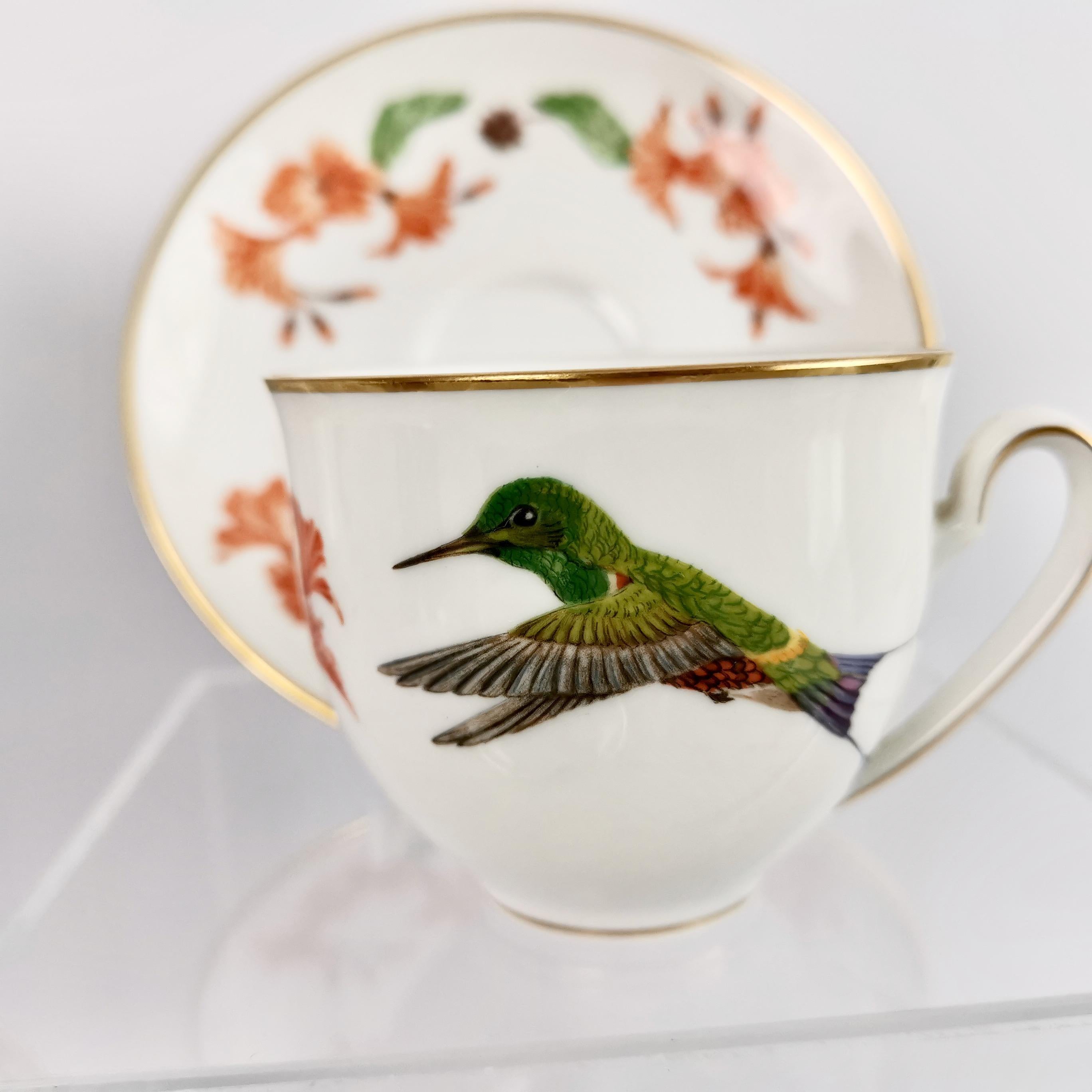 Hand-Painted Set of 12 Vintage Bavaria Cups and Saucers, Hummingbirds of the World, 1979