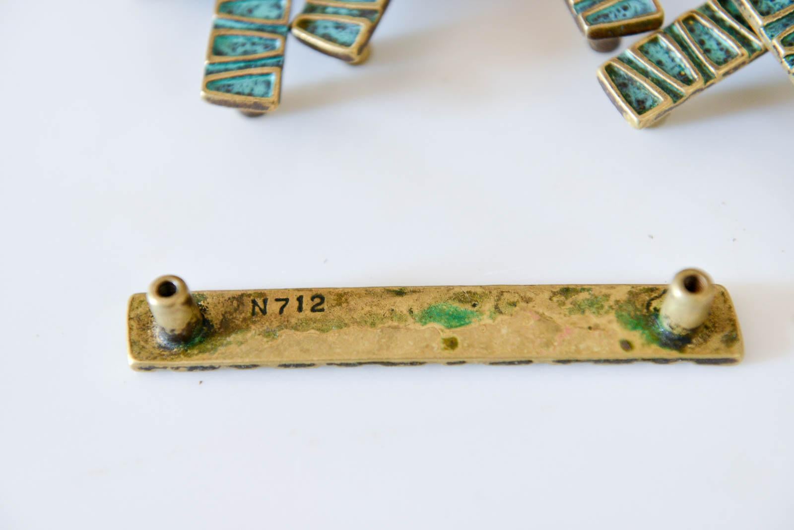 Set of 12 Vintage Brass and Enamel Cabinet Hardware, circa 1965 In Good Condition In Costa Mesa, CA