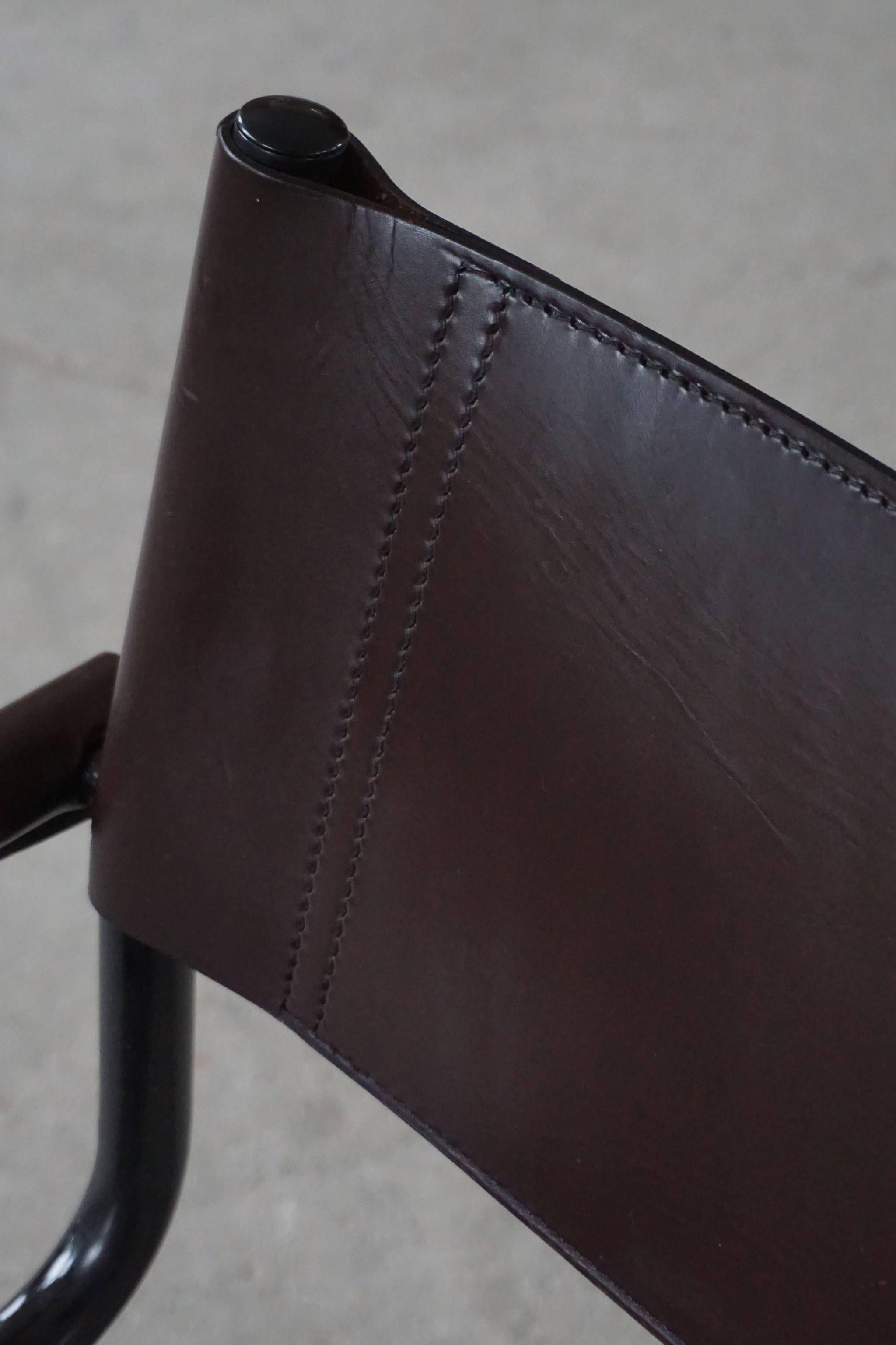 Ensemble de 12 fauteuils cantilever vintage en cuir marron par Linea Veam, Italie, années 70 1