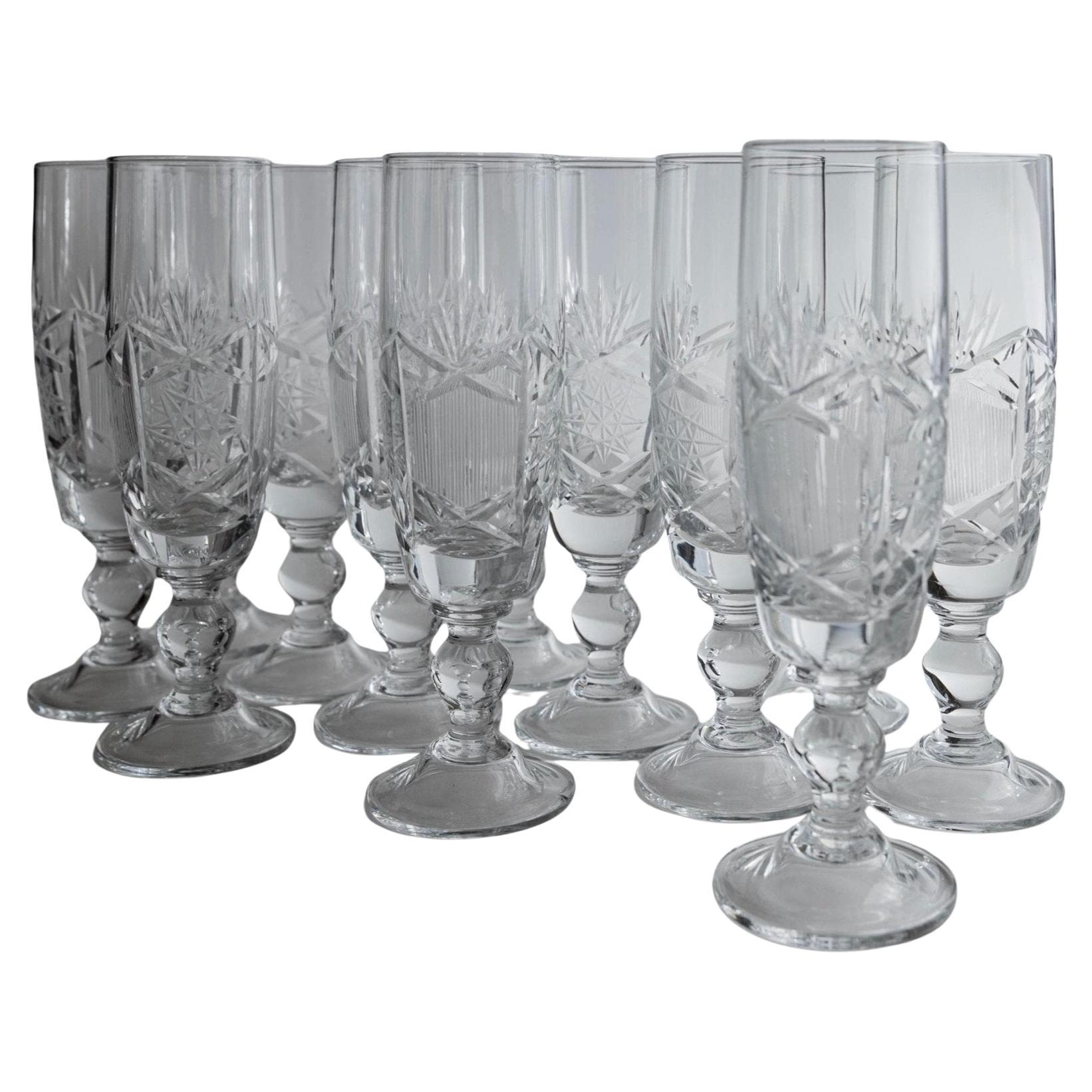Set of 12 Vintage Crystal Champagne Glasses, Italy, 1970s