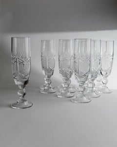Set of 12 Vintage Crystal Champagne Glasses, Italy, 1970s
