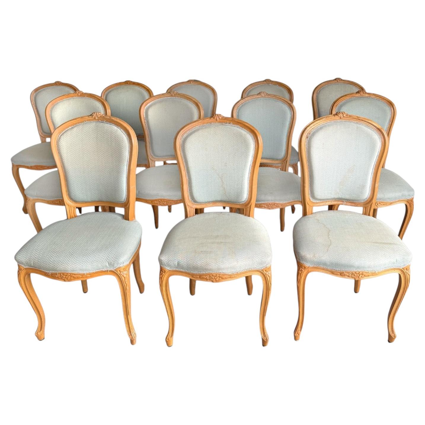 Set of 12 French Art Deco Dining Chairs, Polished Walnut, Circa 1920