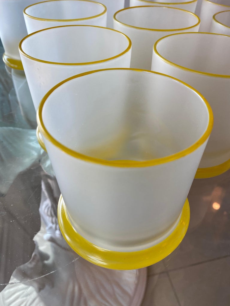 Set of 12 Vintage Frosted Yellow Glass Bar Cocktail Drinking Glasses  Whiskey For Sale at 1stDibs